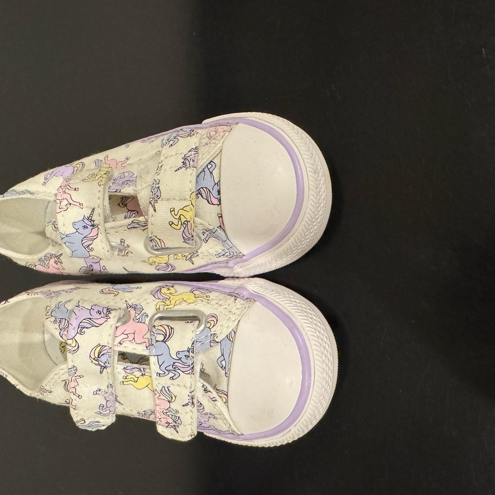 Converse Kids Sneakers - Cream and Purple Unicorn Design.